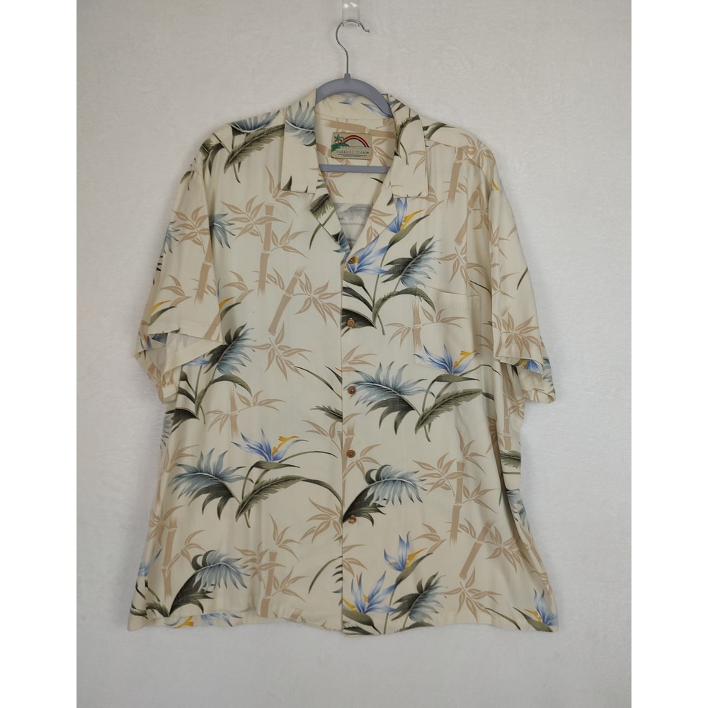 Paradise Found Shirt Mens Extra Large Yellow Floral Hawaiian Short Sleeve XXL